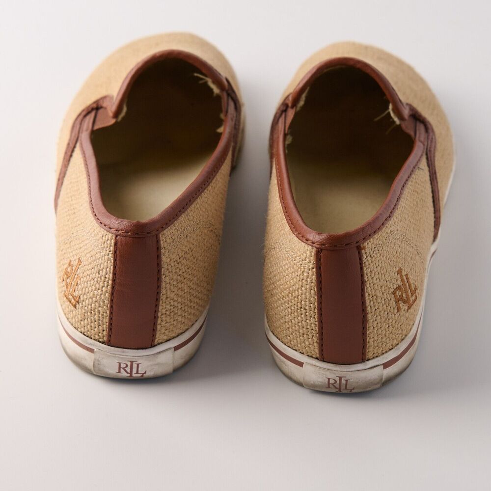 Lauren Ralph Lauren Janis Burlap Slip-On Sneakers Tan Brown Casual Preppy Sz 8.5 - Picture 4 of 11